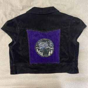 Black Corduroy Bolero Upcycled with Purple UFO Patch